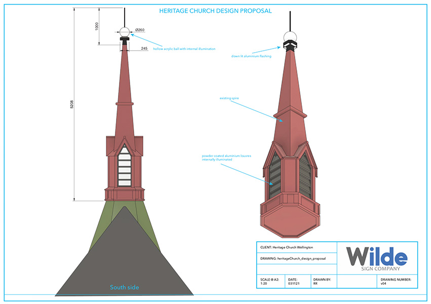 Custom designed CAD model of heritage church spire