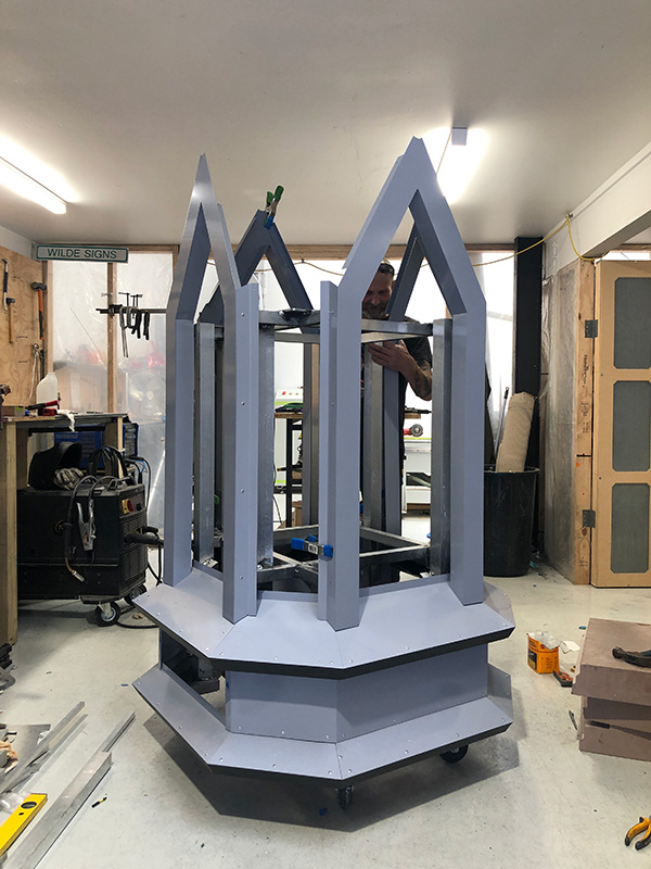 powder coated aluminium spire early assembly